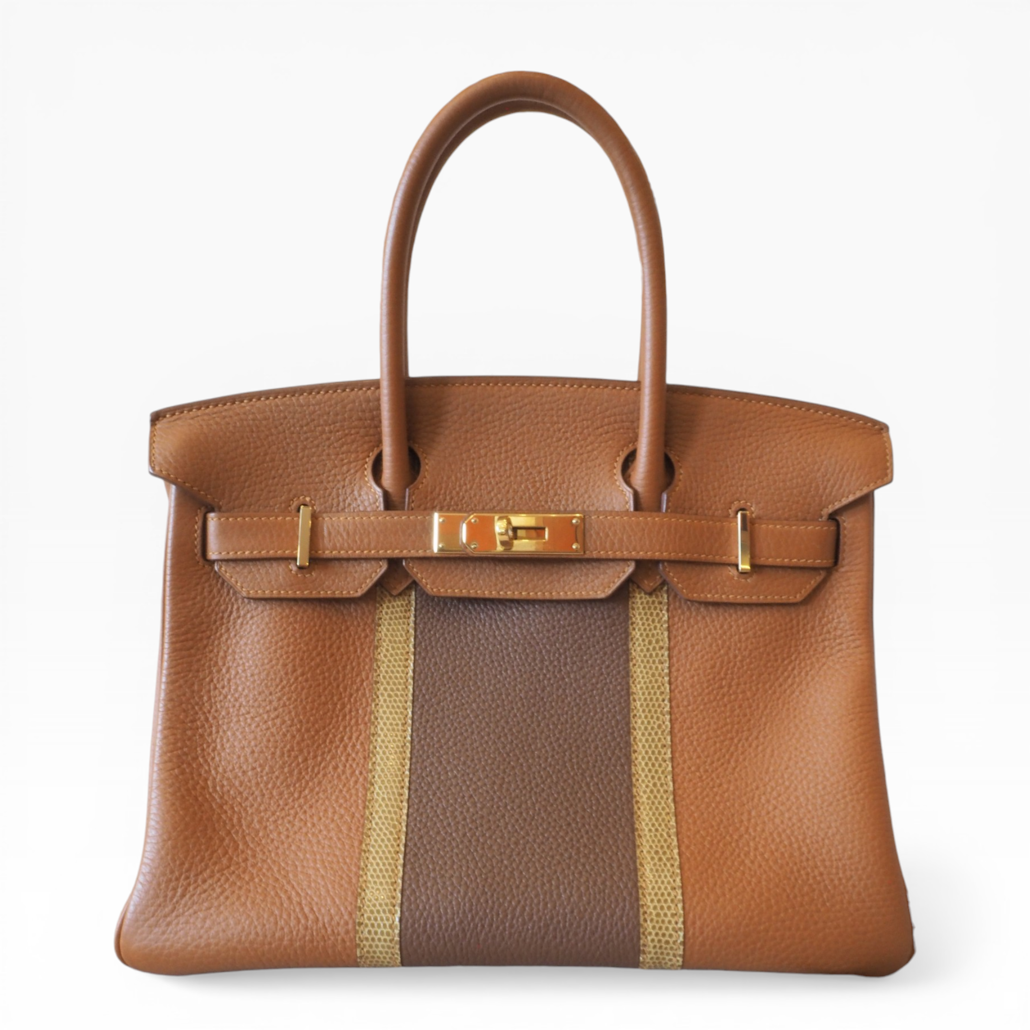 **Limited Edition**  Hermés Birkin 30 - Gold & Marron d'Inde Clemence and Ficelle Lizard Club | Permabrass Hardware St.P