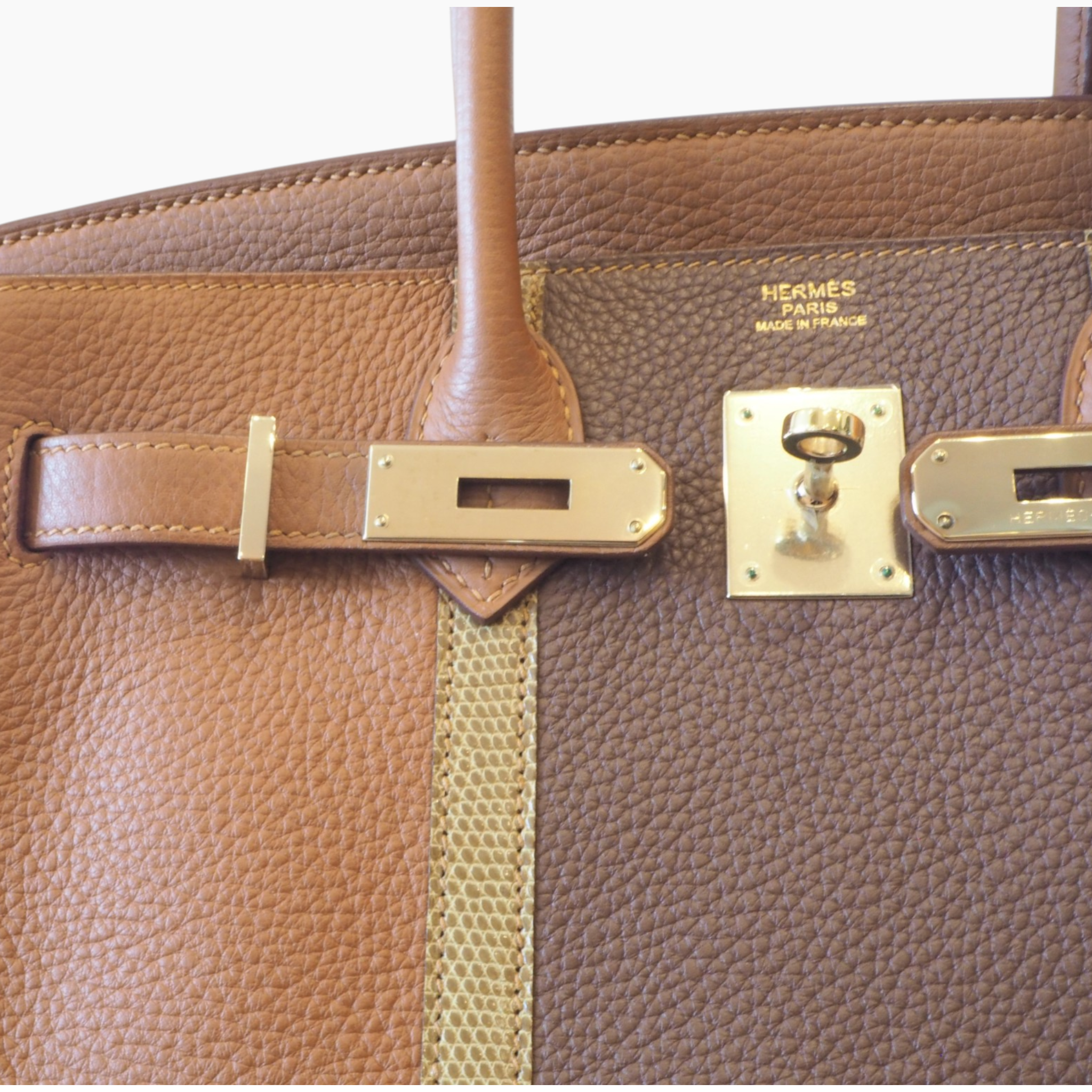 **Limited Edition**  Hermés Birkin 30 - Gold & Marron d'Inde Clemence and Ficelle Lizard Club | Permabrass Hardware St.P
