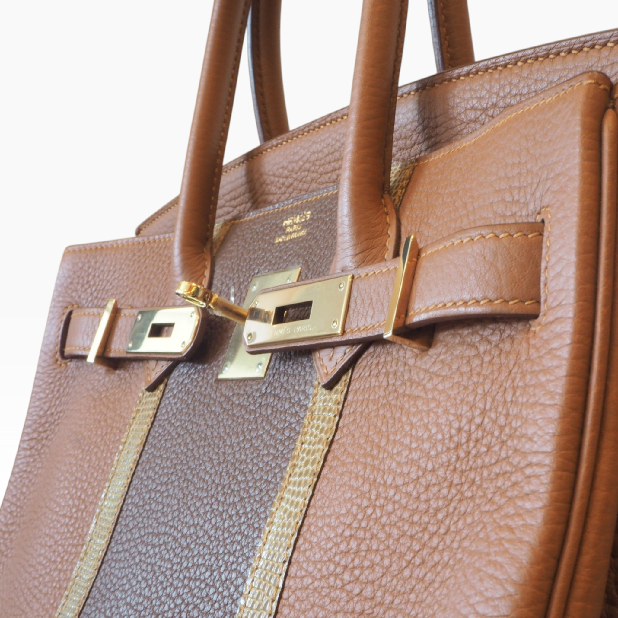 **Limited Edition**  Hermés Birkin 30 - Gold & Marron d'Inde Clemence and Ficelle Lizard Club | Permabrass Hardware St.P