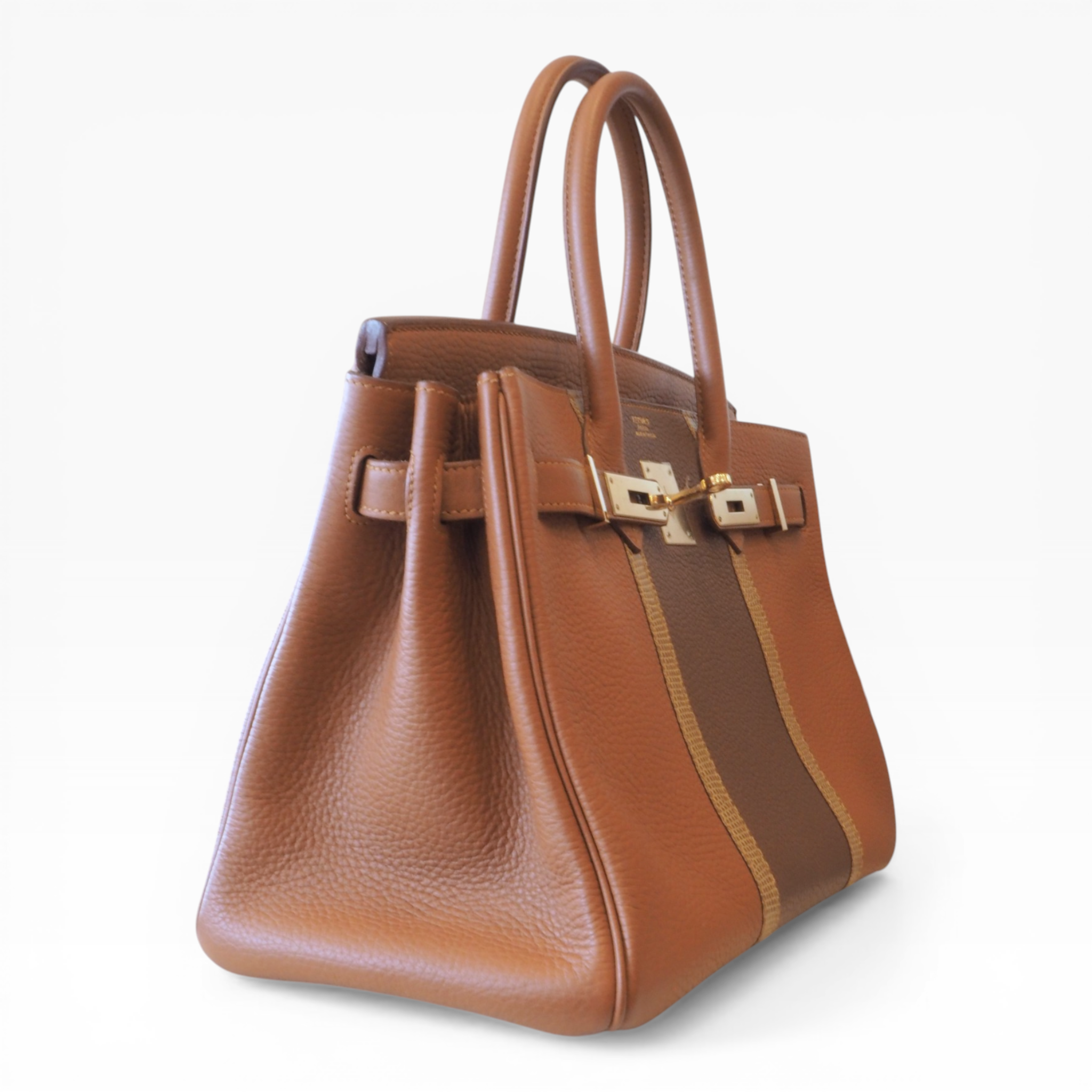 **Limited Edition**  Hermés Birkin 30 - Gold & Marron d'Inde Clemence and Ficelle Lizard Club | Permabrass Hardware St.P