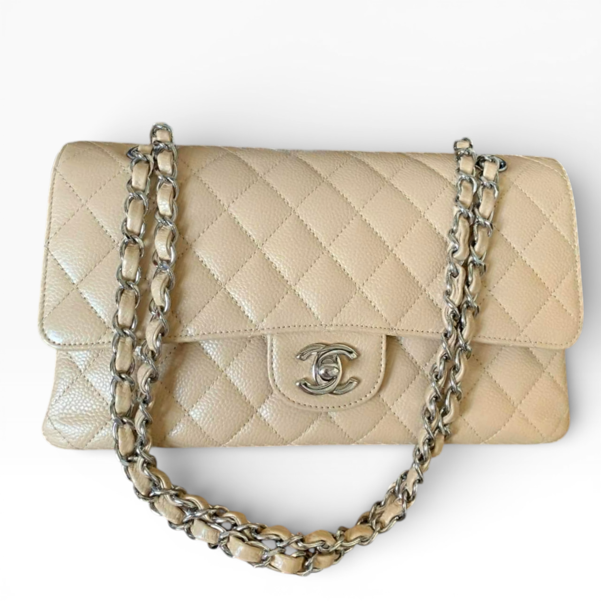 Chanel Medium Classic 10” - Beige Caviar (SHW)