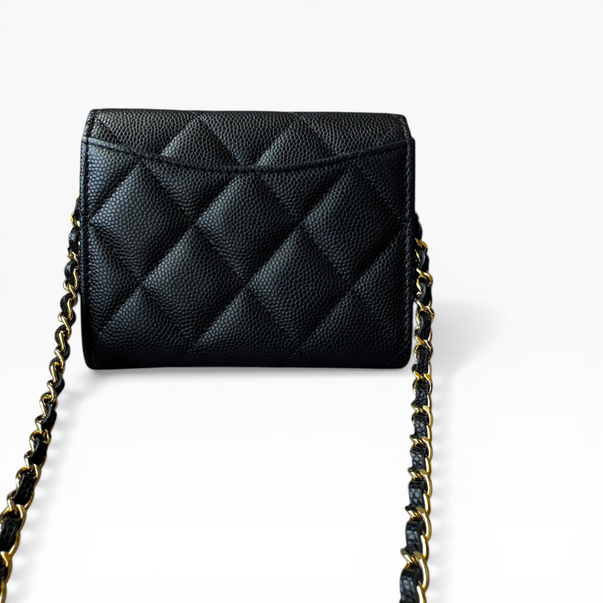CHANEL - Card Holder with Chain | Black Caviar Leather Flap (GHW)