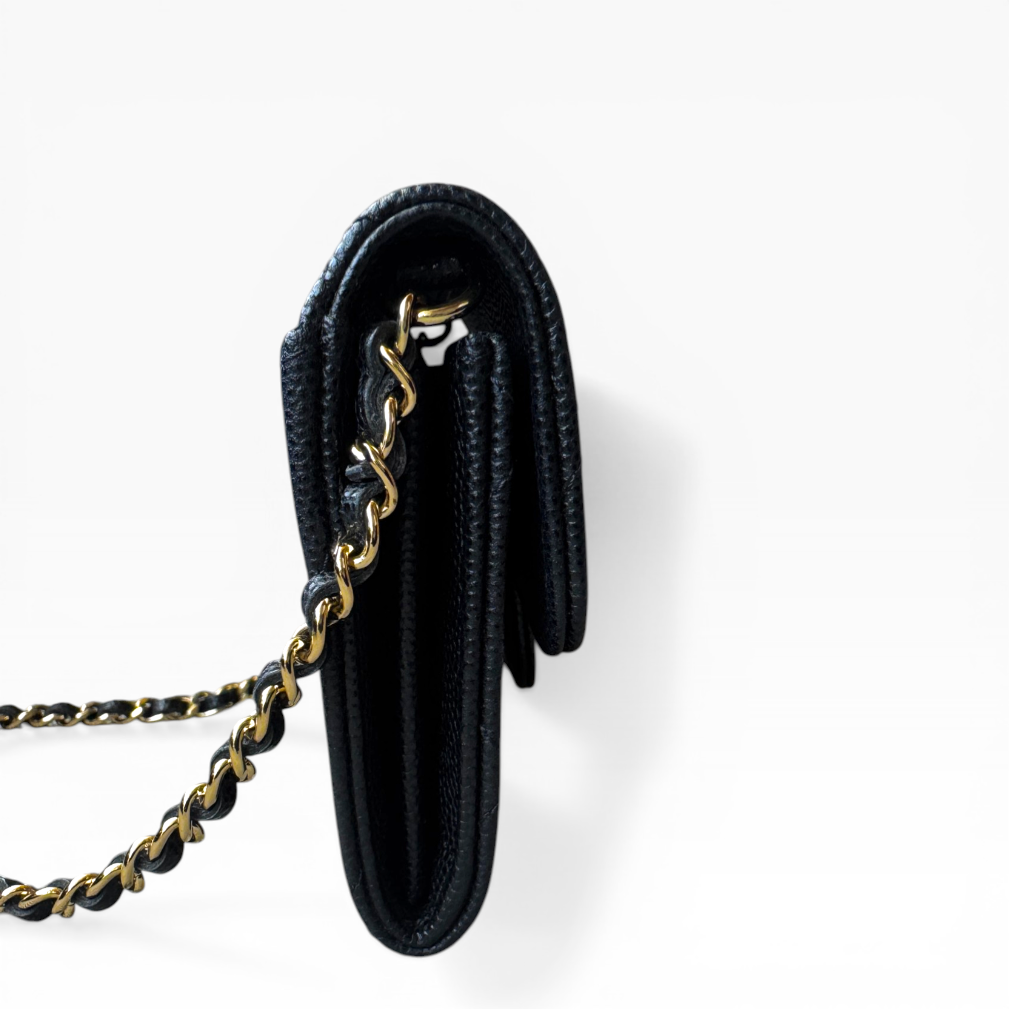 CHANEL - Card Holder with Chain | Black Caviar Leather Flap (GHW)