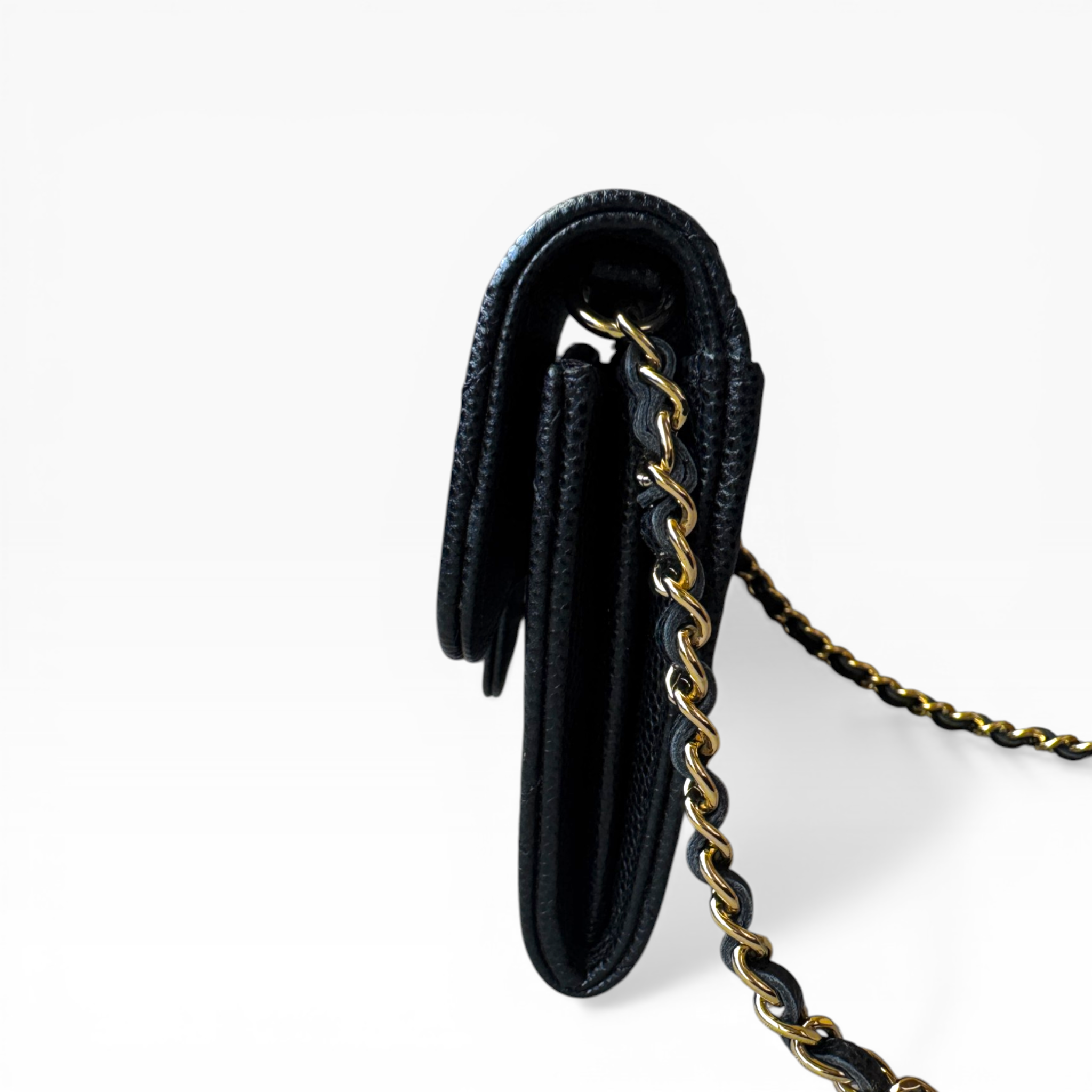 CHANEL - Card Holder with Chain | Black Caviar Leather Flap (GHW)