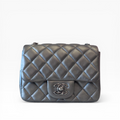 CHANEL - Metallic Gray Mini Square Classic Single Flap (SHW)