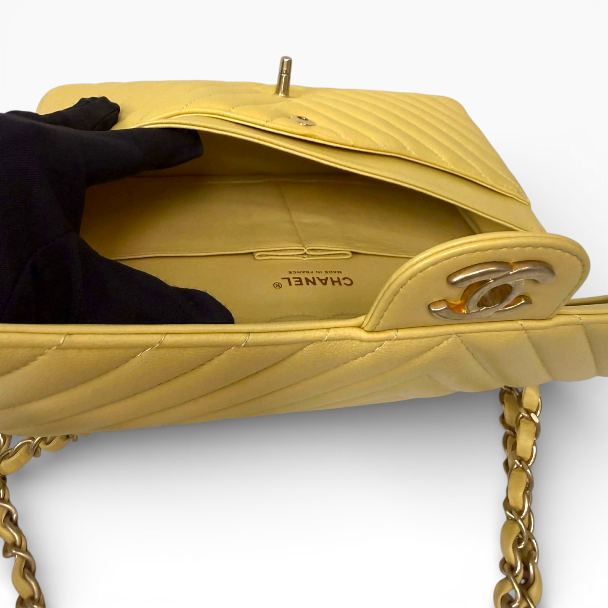 Chanel Chevron Medium Classic 10” - Yellow Chevron (GHW)