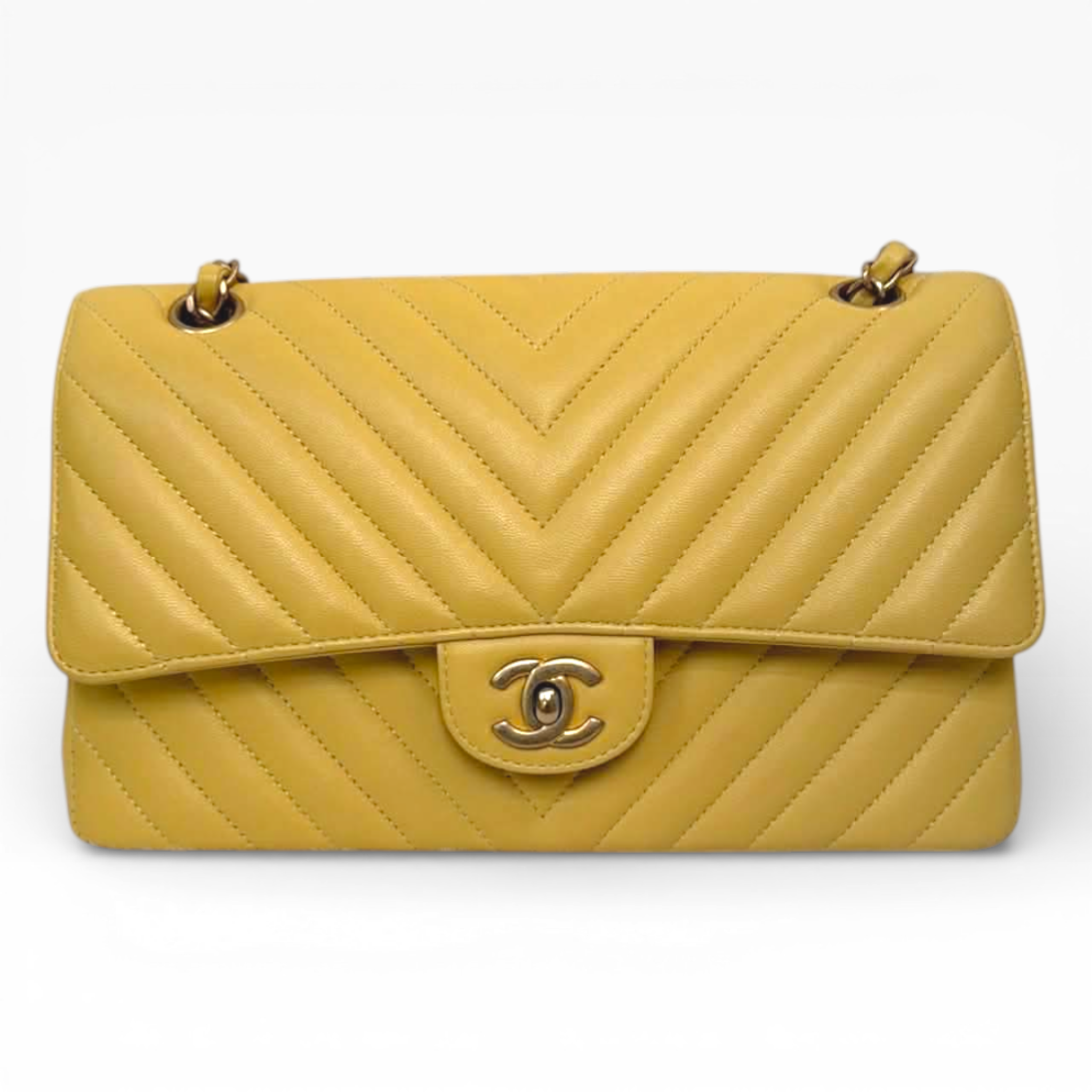 Chanel Chevron Medium Classic 10” - Yellow Chevron (GHW)
