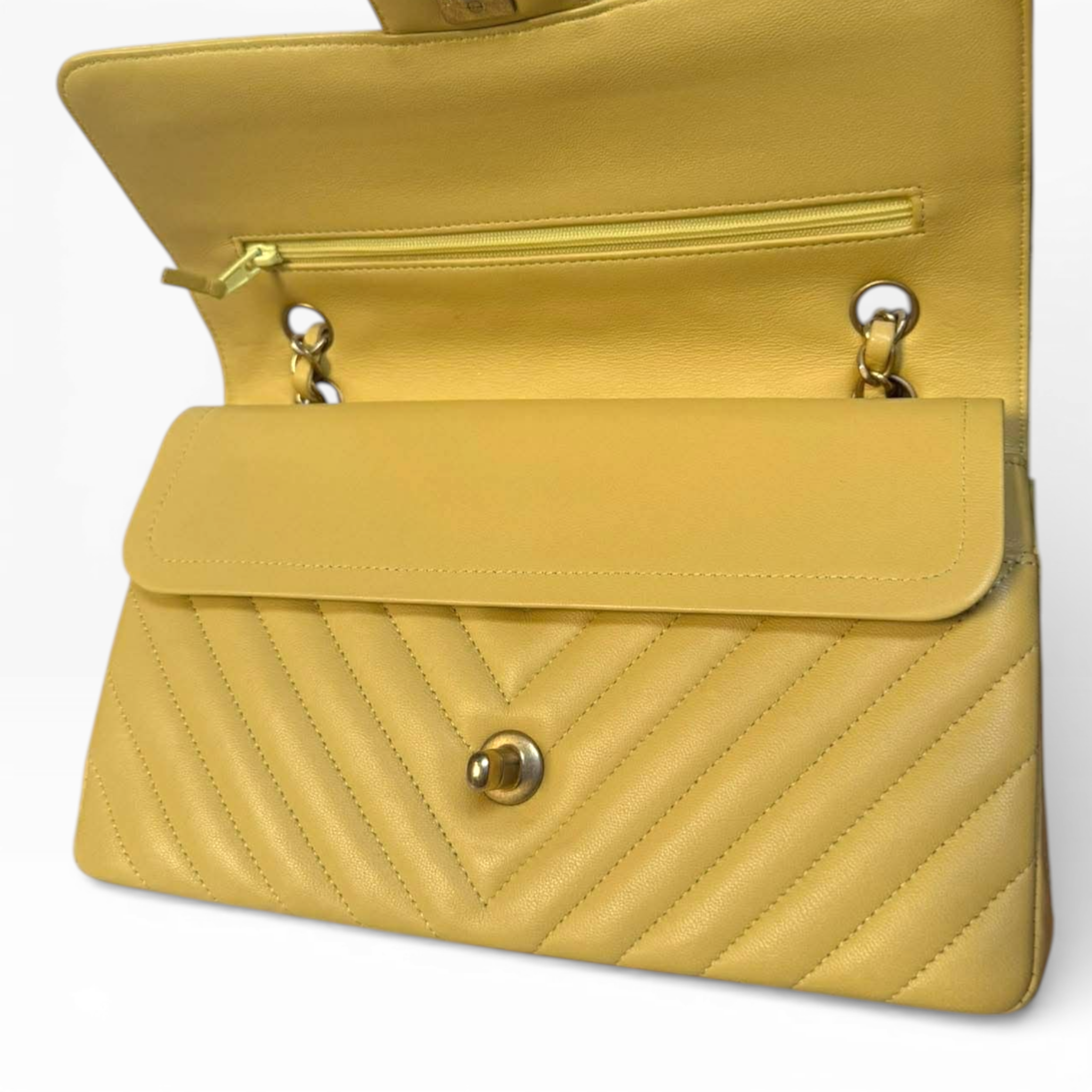 Chanel Chevron Medium Classic 10” - Yellow Chevron (GHW)