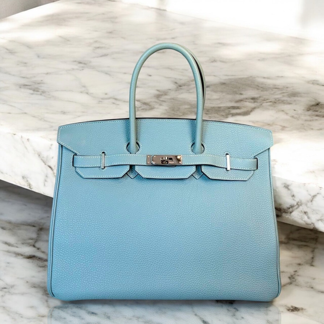 **Rare Pastel** Birkin 35 - Ciel Color Togo Stamp M Blue  (PHW)