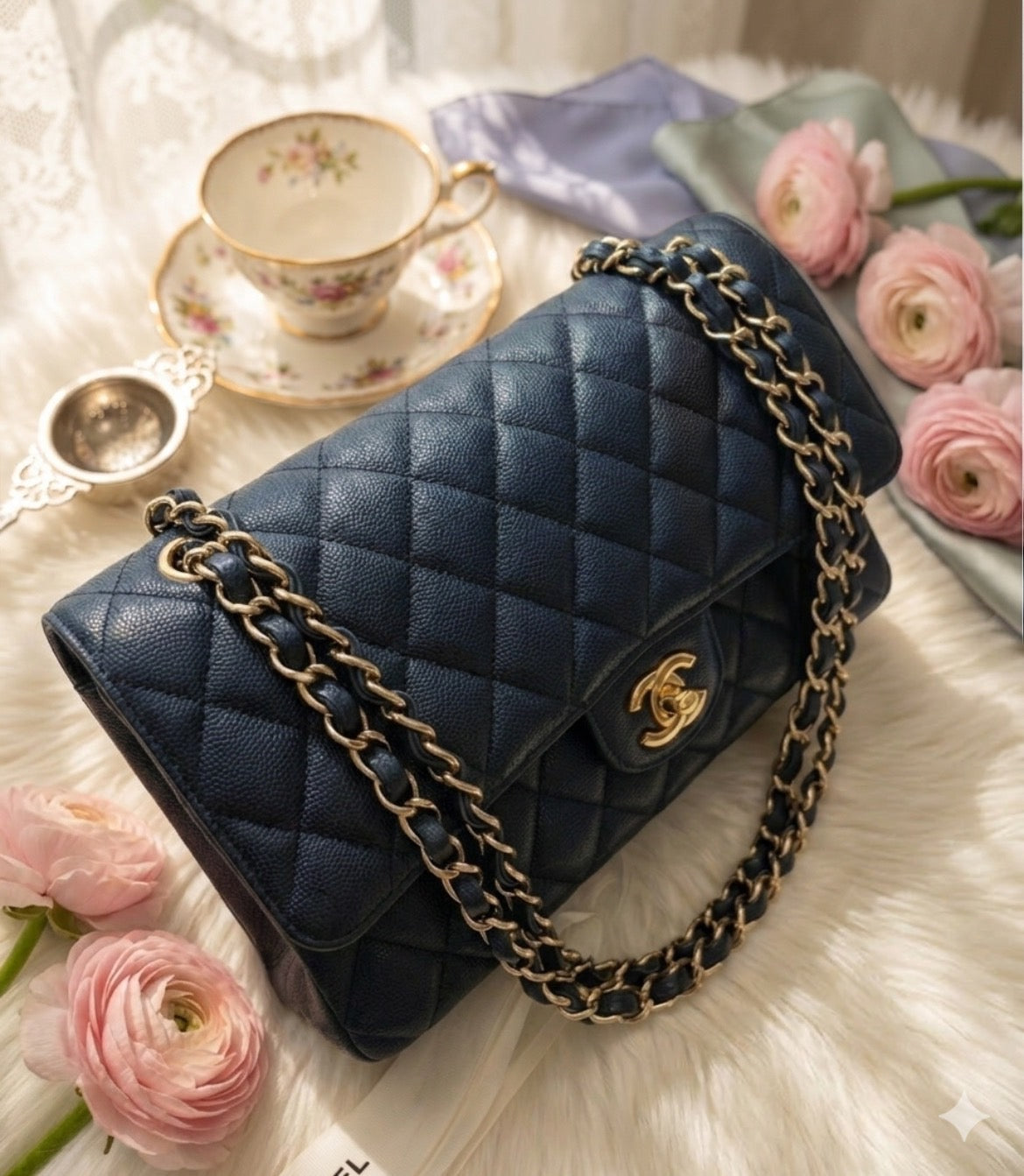 **Ultra Rare** Chanel classic Meduim Midnight Blue (GHW) | Glitter Caviar