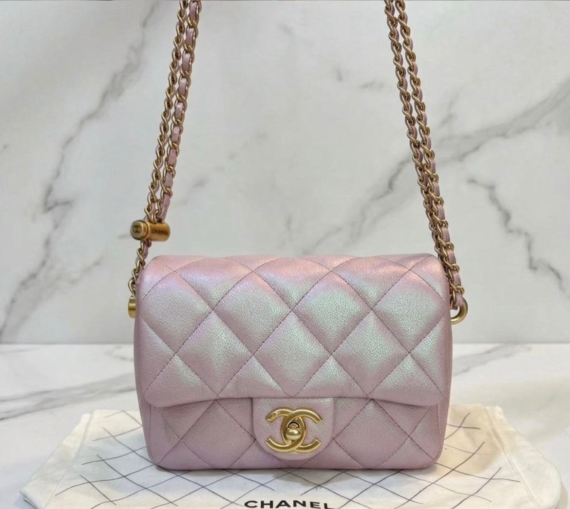 **Rare Find** New Chanel - 21K My Perfect Mini Flap Iridescent Pink Caviar Microship
