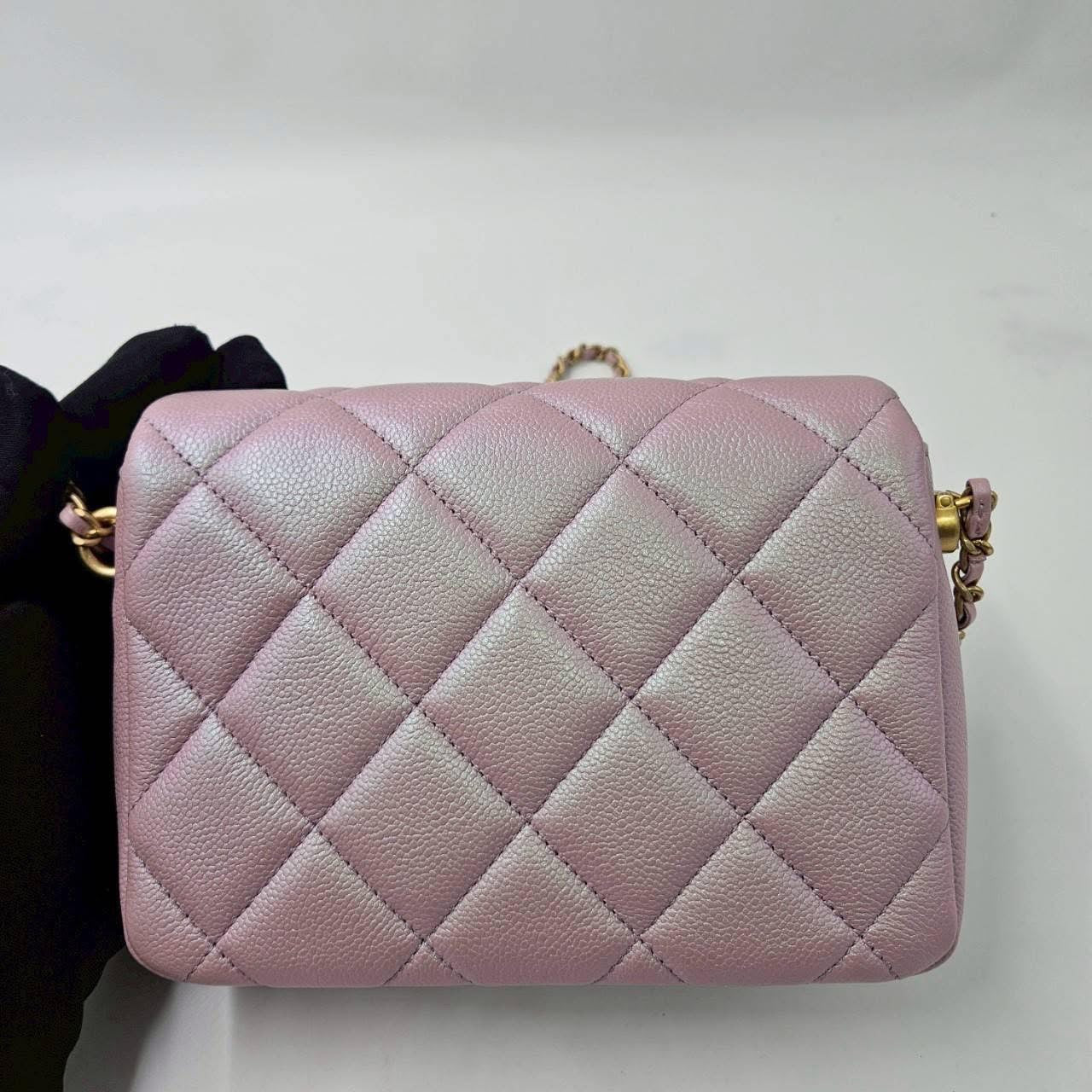 **Rare Find** New Chanel - 21K My Perfect Mini Flap Iridescent Pink Caviar Microship