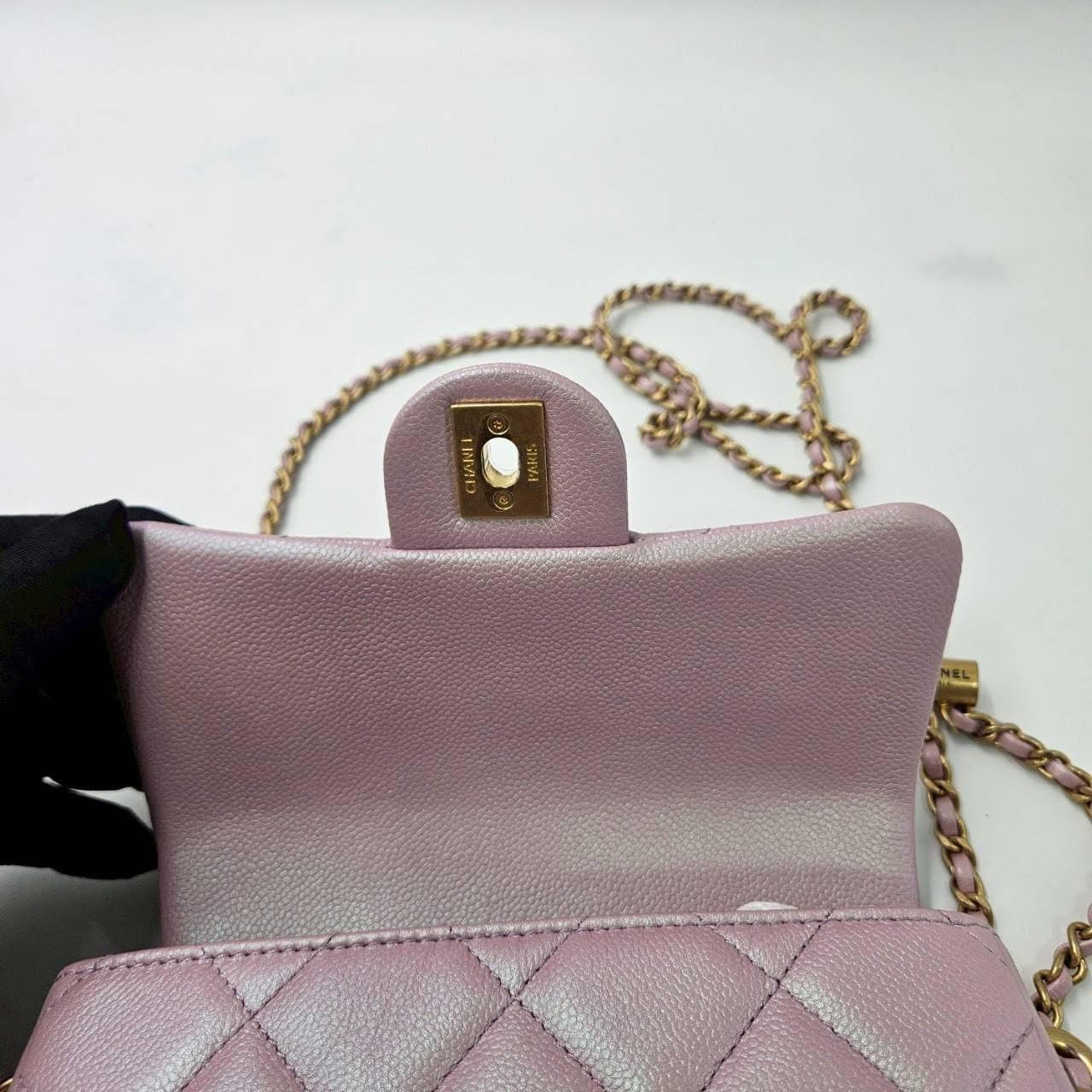 **Rare Find** New Chanel - 21K My Perfect Mini Flap Iridescent Pink Caviar Microship
