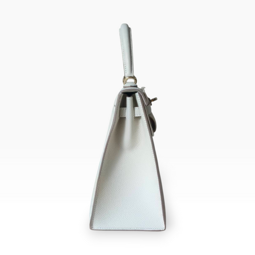 **Brand New** Hermès Sellier Kelly 25 - Ivory Craie Epsom Leather, Permabrass (Champagne Gold)