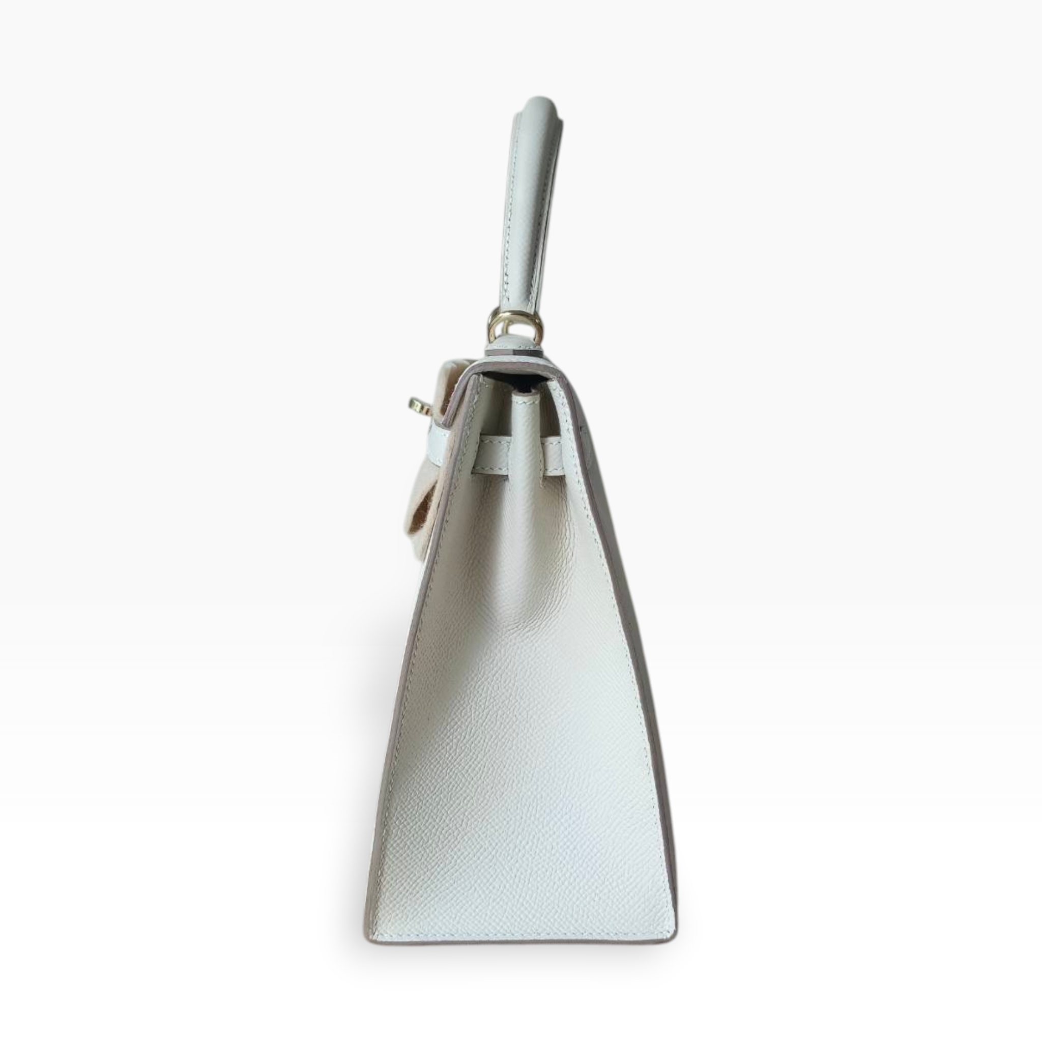 **Brand New** Hermès Sellier Kelly 25 - Ivory Craie Epsom Leather, Permabrass (Champagne Gold)