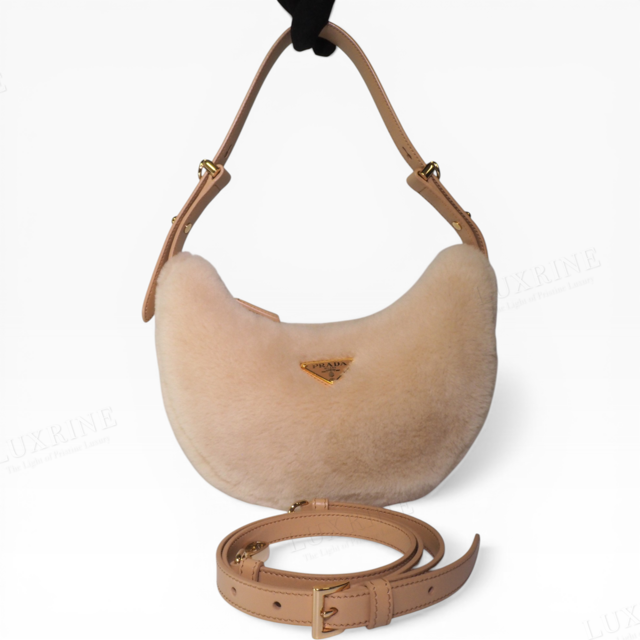 *Rare* Prada - Arqué Shearling Beige Cream Shoulder Bag (GHW)