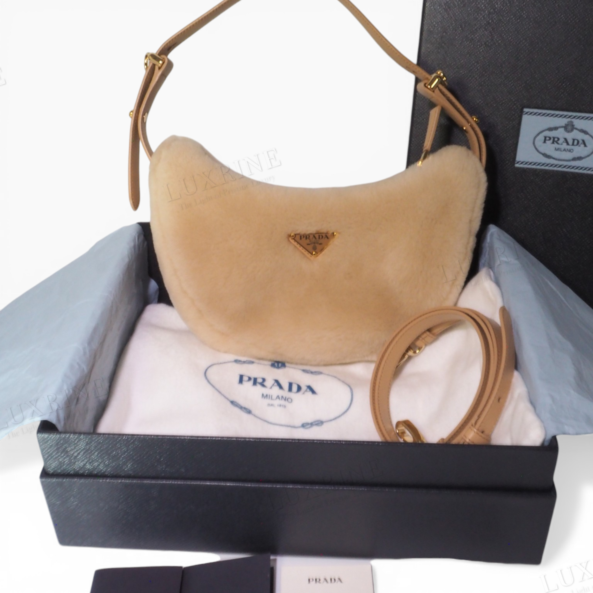 *Rare* Prada - Arqué Shearling Beige Cream Shoulder Bag (GHW)