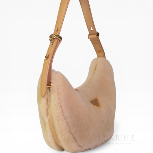 *Rare* Prada - Arqué Shearling Beige Cream Shoulder Bag (GHW)