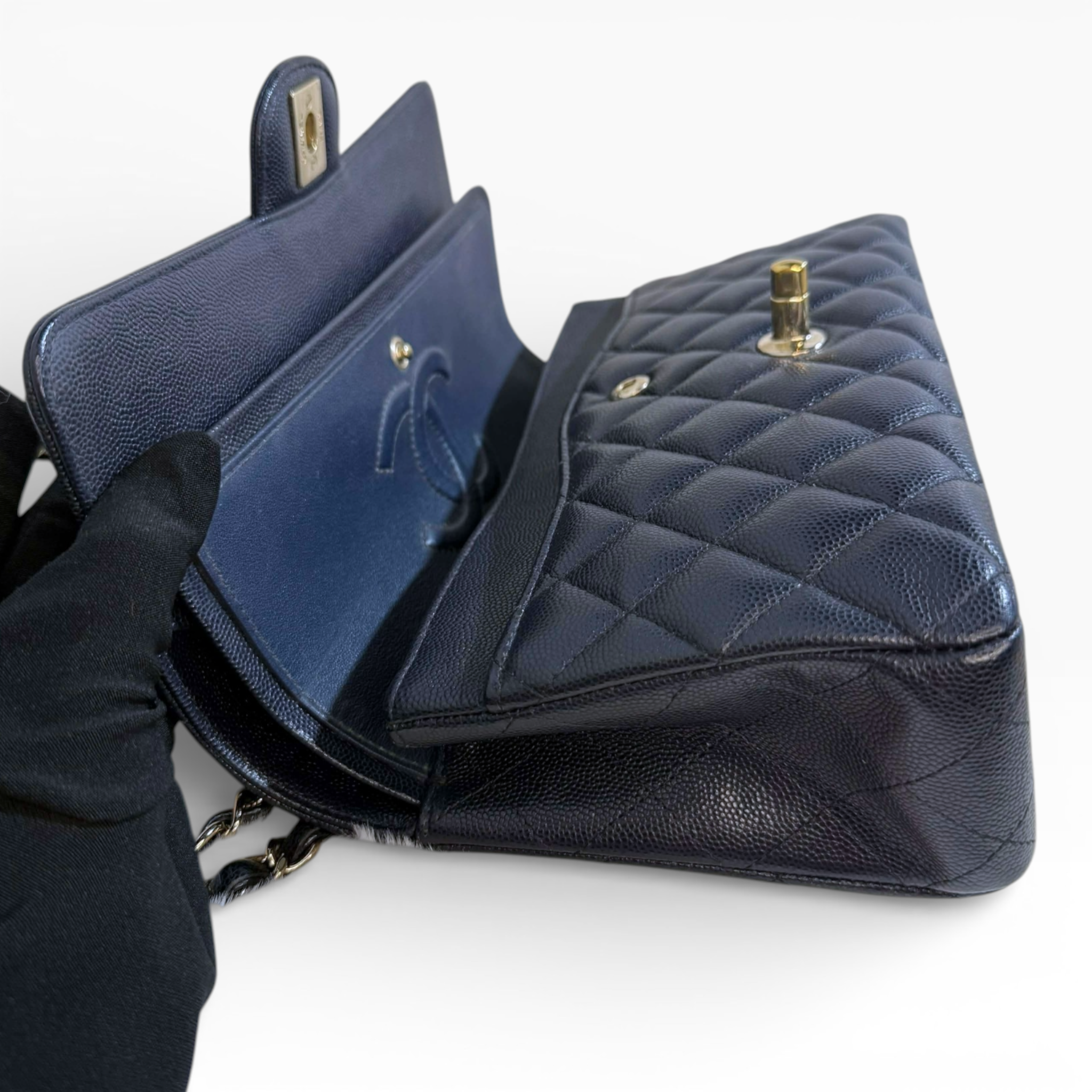 **Ultra Rare** Chanel classic Meduim Midnight Blue (GHW) | Glitter Caviar