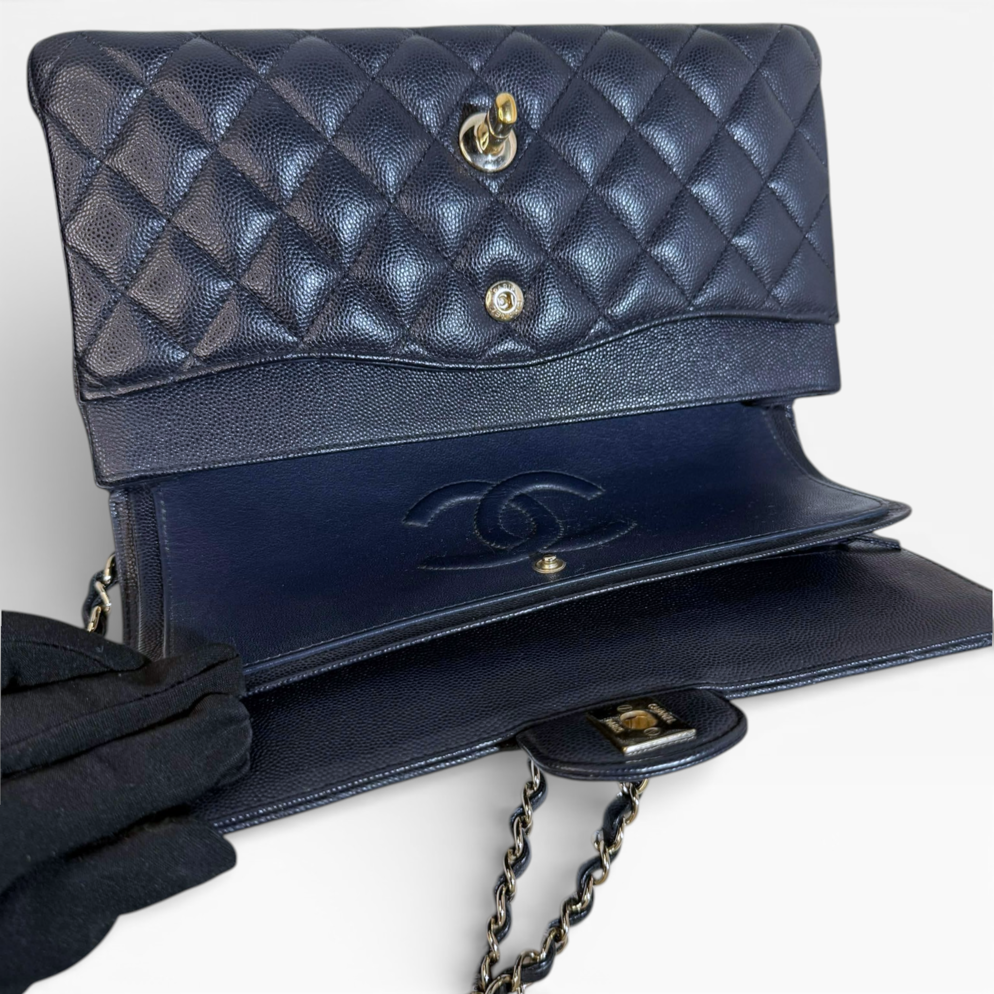 **Ultra Rare** Chanel classic Meduim Midnight Blue (GHW) | Glitter Caviar