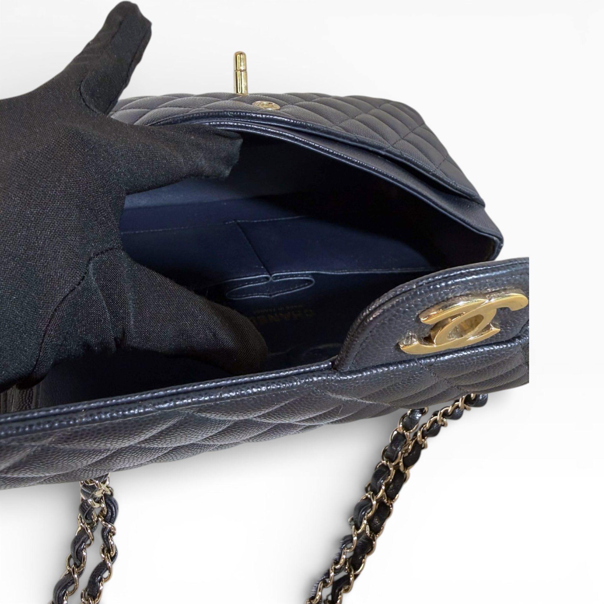 **Ultra Rare** Chanel classic Meduim Midnight Blue (GHW) | Glitter Caviar